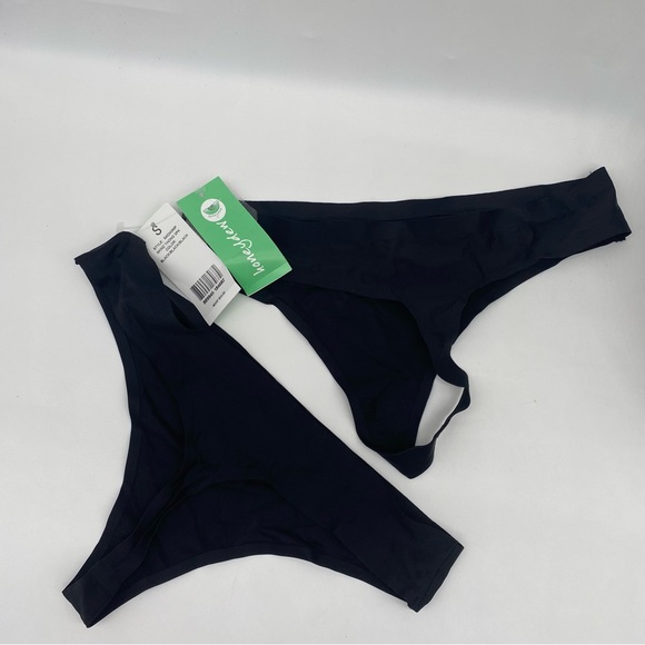 HONEYDEW Women's Skinz sleek soft tagless Thong in black set of 2 NEW - Picture 4 of 4